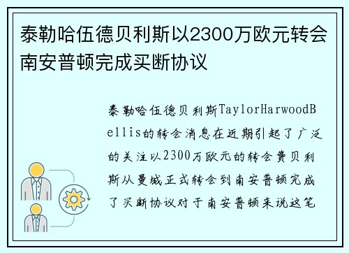 泰勒哈伍德贝利斯以2300万欧元转会南安普顿完成买断协议 泰勒哈伍德贝利斯以2300万欧元转会南安普顿完成买断协议